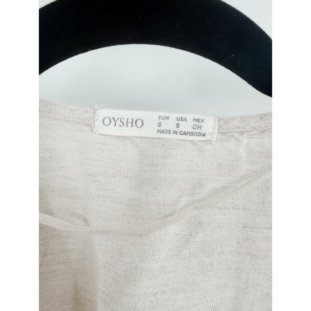 OYSHO Linen Wrap Dress Size S Midi Pockets Cream - Picture 2 of 7